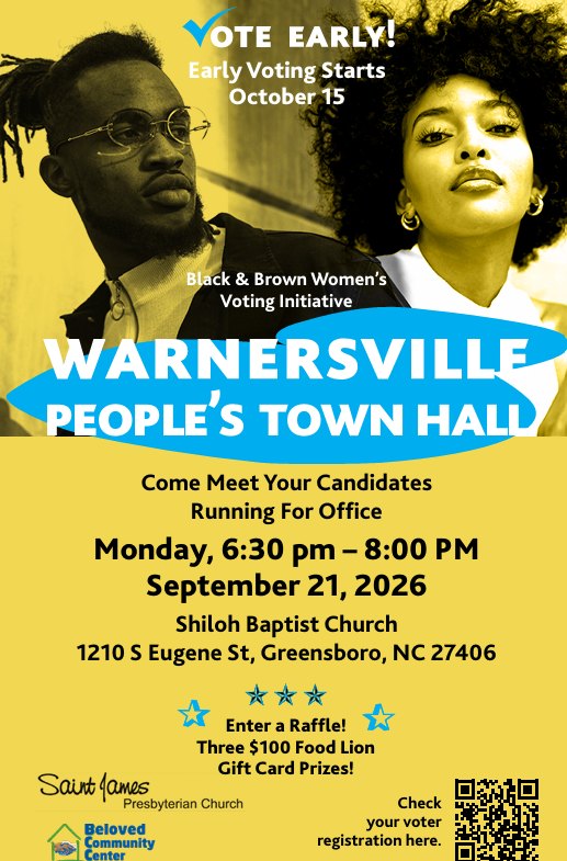 Flyer for the Warnersville People's Town Hall at Shiloh Baptist Church on September 21, 2026.